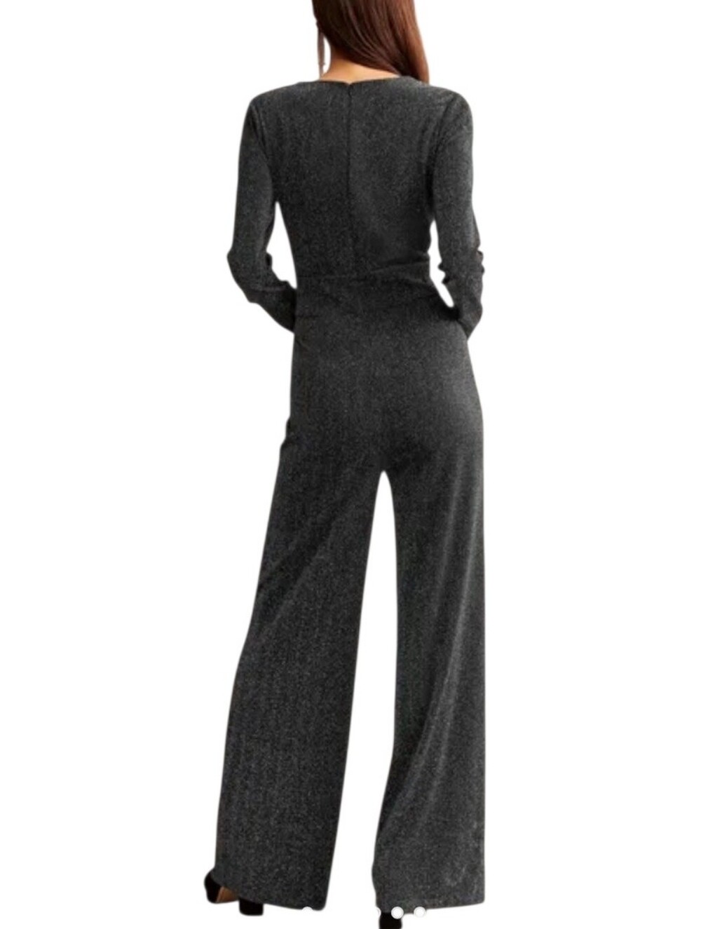 Boden Metallic Long Sleeve V-Neck Plunge Shimmer Jumpsuit Size 10R - Picture 2 of 8
